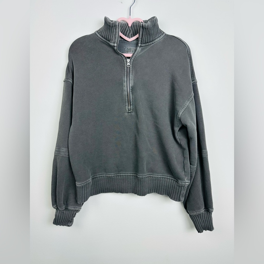 Aerie Gray Textured Knit Oversize Half zip Sweater Size XS